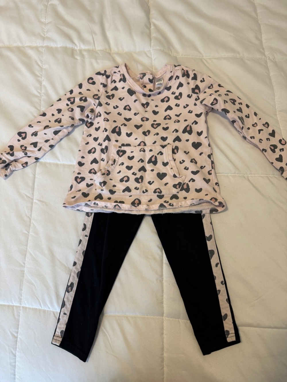 Kids Two-Piece Light Pink Cheetah Print Sweater with Matching Black Leggings